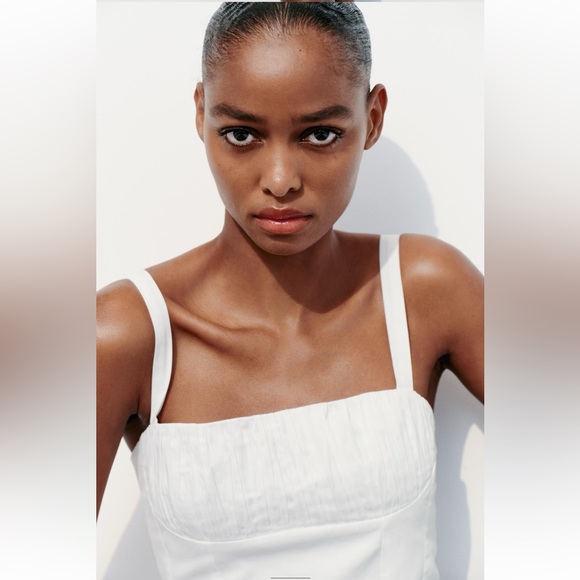 ZARA VOLUMINOUS SKIRT DRESS MINI WHITE ECRU DROP WAIST SMALL XS 5107/311 - Picture 4 of 9